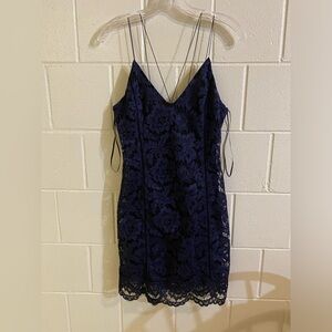 Astr The Label blue and black lace strappy bodycon dress